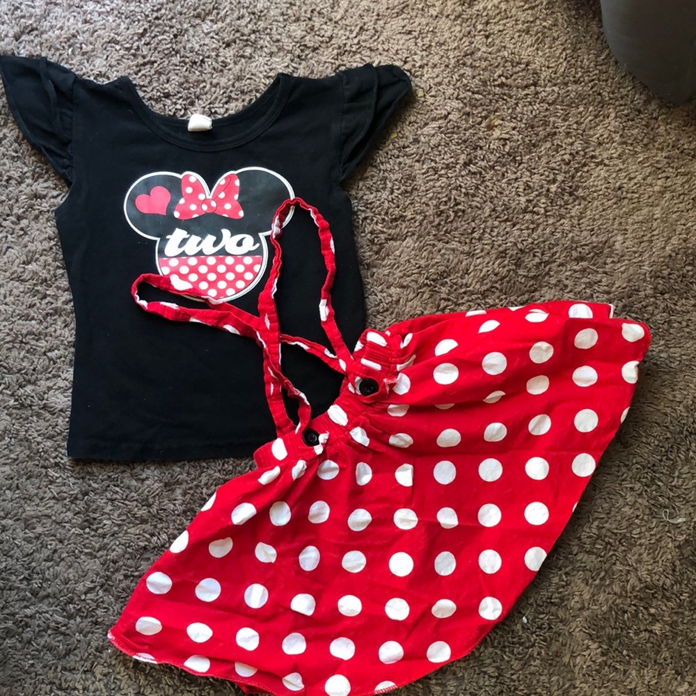Whose turning 2! Minnie Mouse 2 piece skirt and shirt